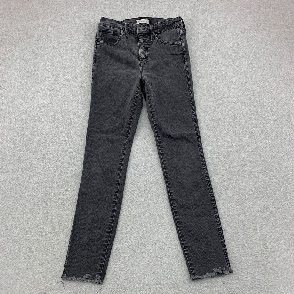 Madewell Jeans Womens 26 Black Gray Raw Hem 10" Mid-Rise Skinny Stretch Button F